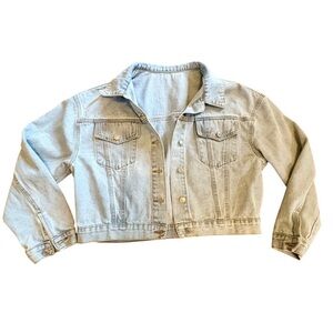 SHEIN women’s large cropped Light Blue Casual Denim Jean Jacket